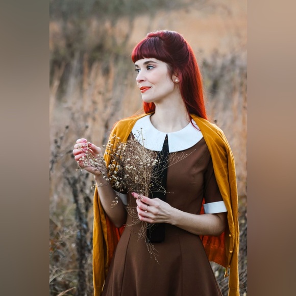 Hell Bunny Vixen Dress in Brown White Black Sz S White is Drab Trashy Diva - Picture 3 of 13